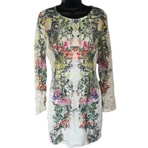 Forever 21 cream lace floral long sleeve dress large NWT